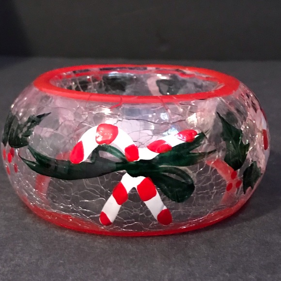 Crackle Glass Candy cane Christmas Candle Votive Holder Tea Light - Picture 1 of 7